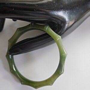 Vintage Chinese Genuine Green Jade Carved Bamboo Style Bangle Bracelet